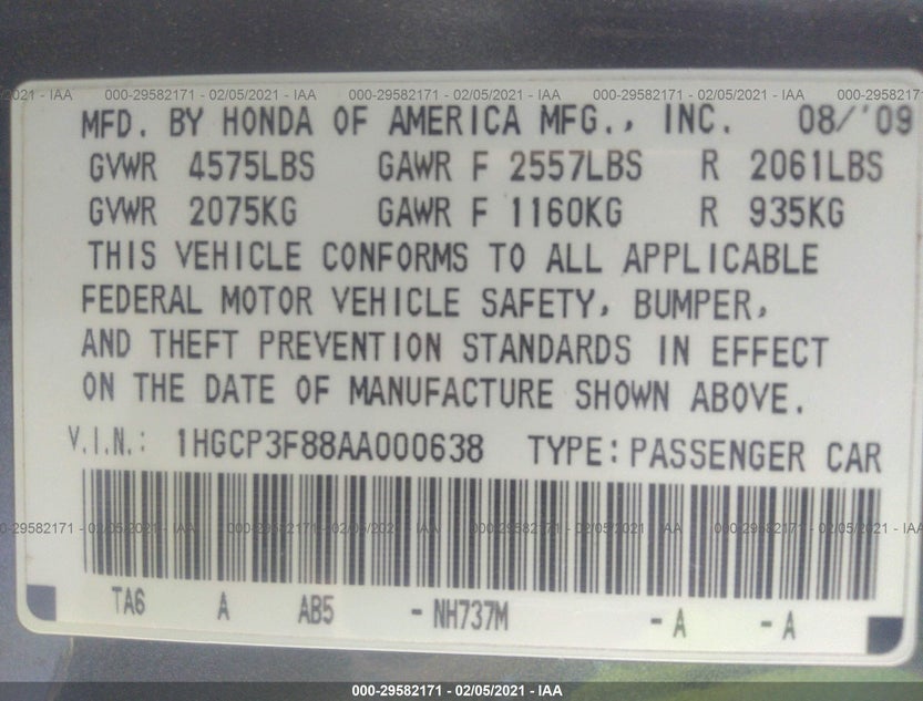1HGCP3F88AA000638