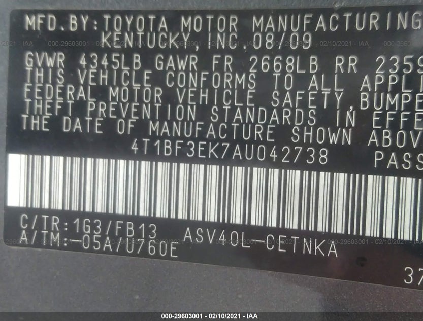 4T1BF3EK7AU042738