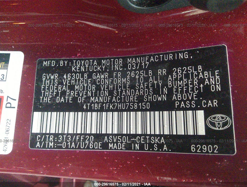 4T1BF1FK7HU758150