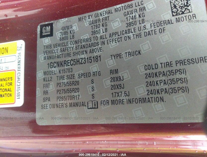 1GCNKREC5HZ315181
