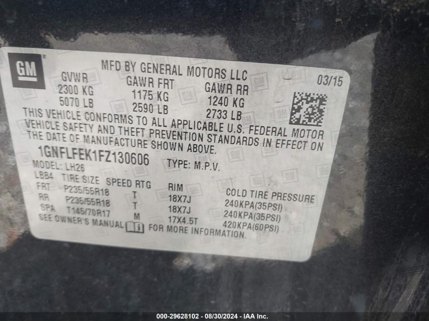 1GNFLFEK1FZ130606 2015 Chevrolet Equinox 1Lt