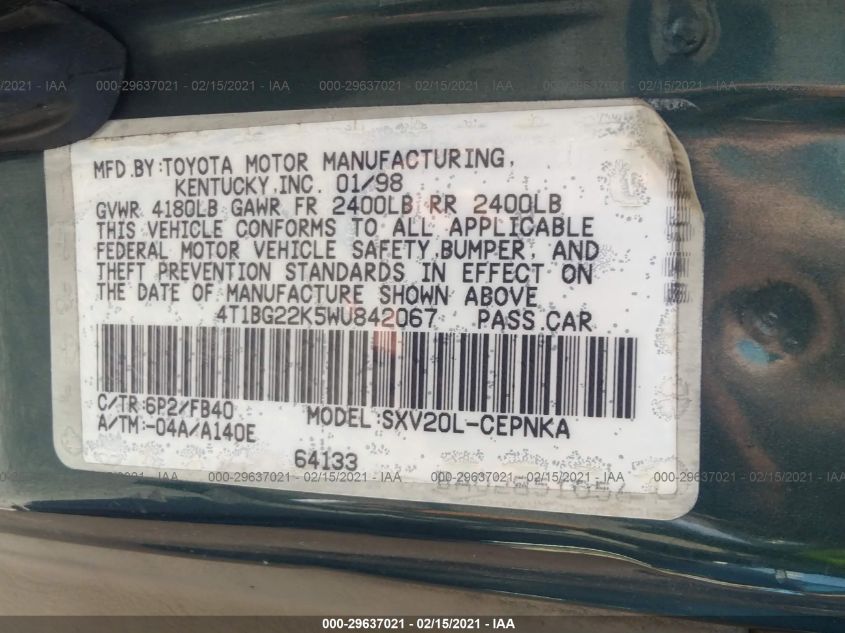 4T1BG22K5WU842067 1998 Toyota Camry Ce/Le/Xle