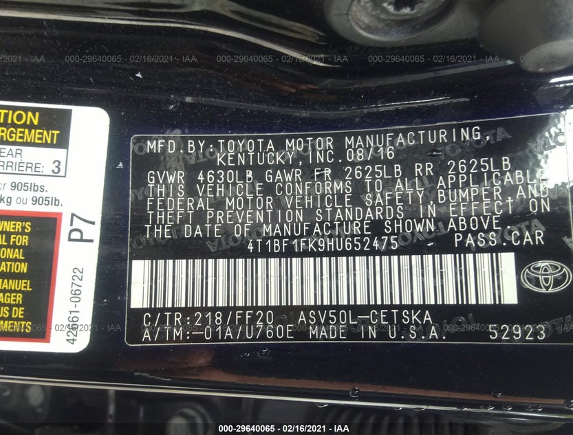 4T1BF1FK9HU652475