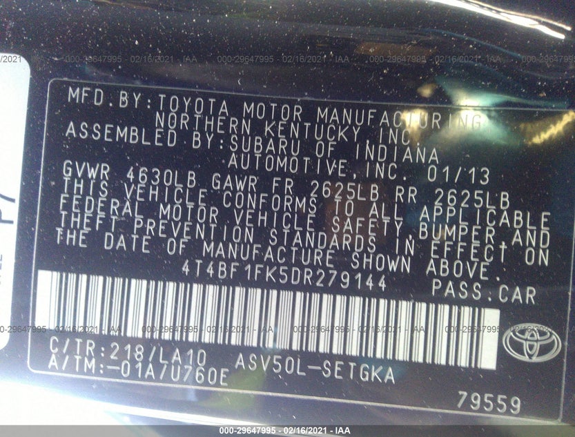 4T4BF1FK5DR279144
