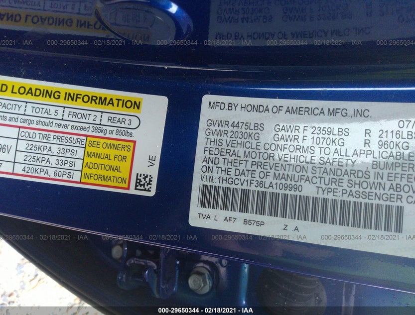 1HGCV1F36LA109990