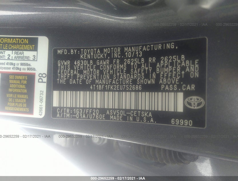4T1BF1FK2EU752686