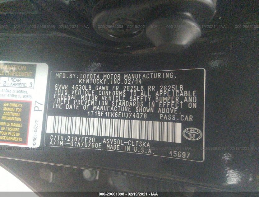 4T1BF1FK6EU374078