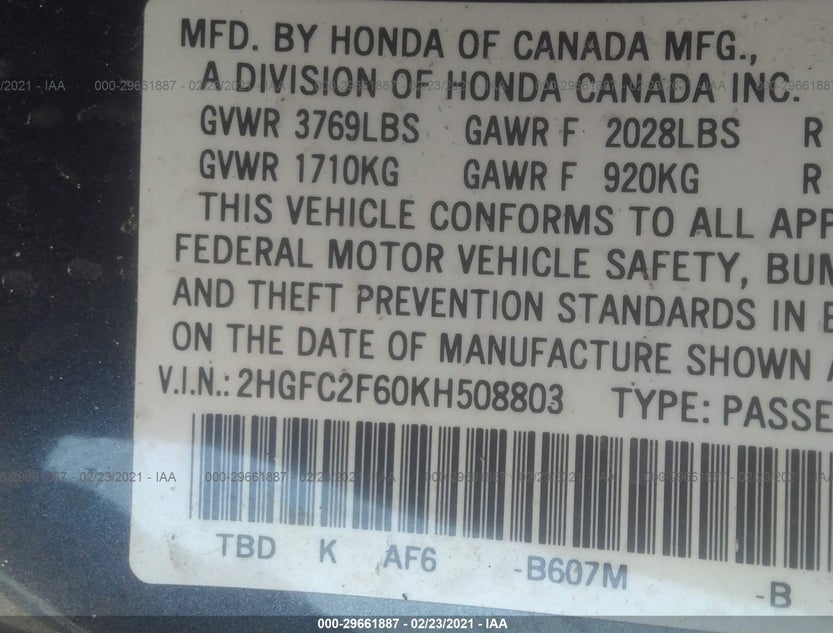 2HGFC2F60KH508803