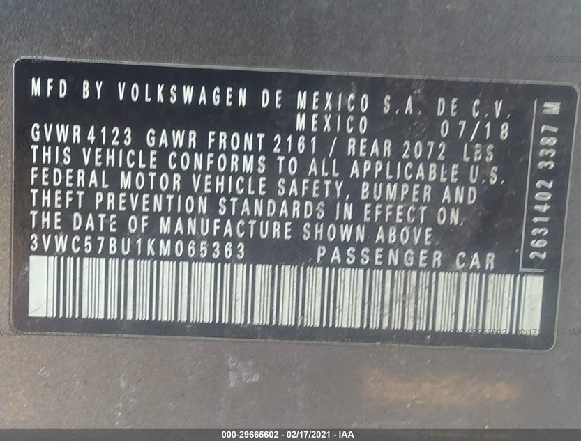 3VWC57BU1KM065363