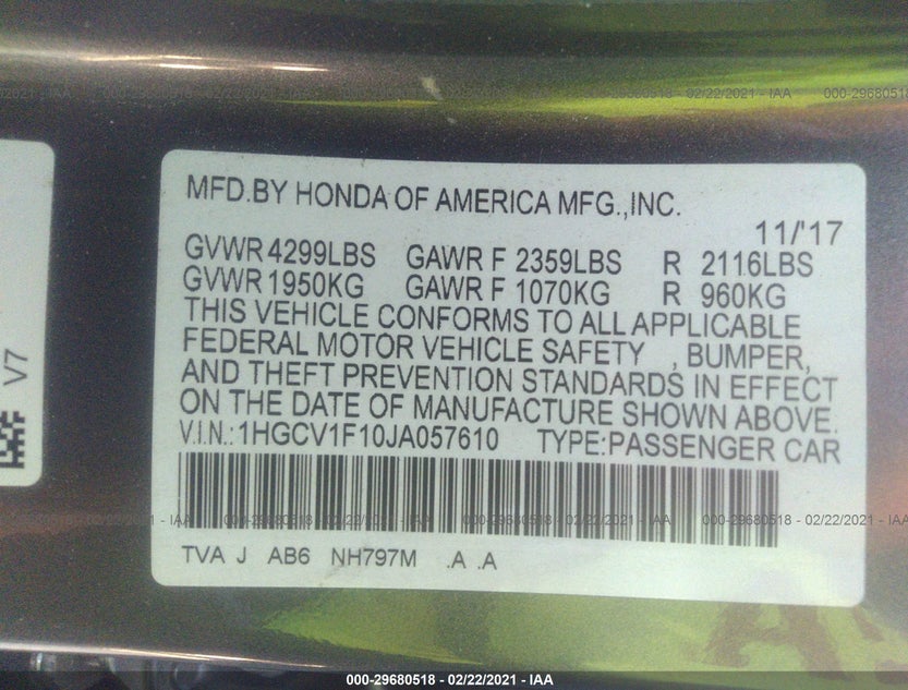 1HGCV1F10JA057610