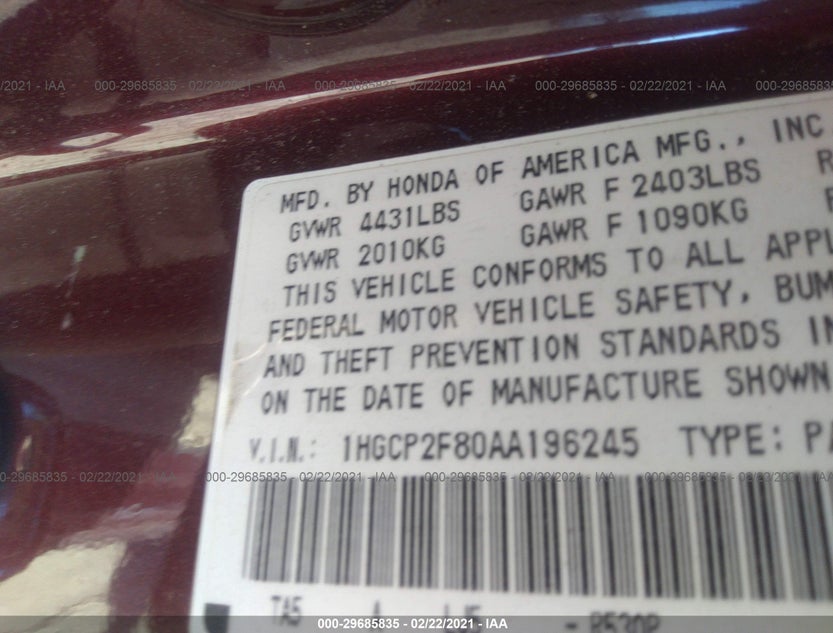 1HGCP2F80AA196245
