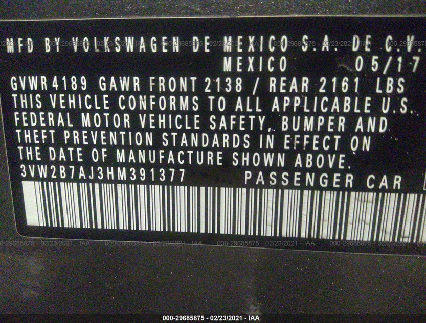 3VW2B7AJ3HM391377