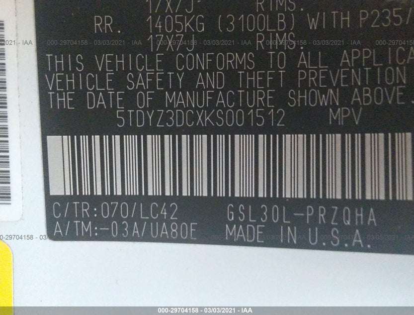 5TDYZ3DCXKS001512