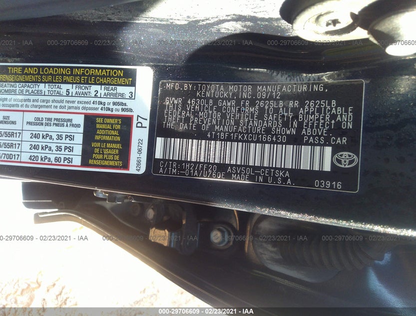 4T1BF1FKXCU166430