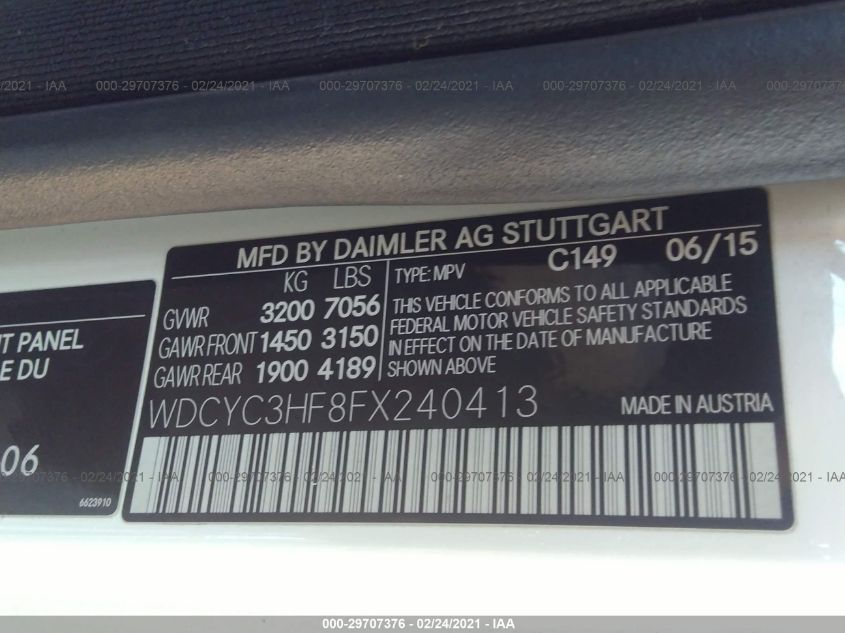 VIN WDCYC3HF8FX240413 2015 Mercedes-Benz G-Class, G... no.9