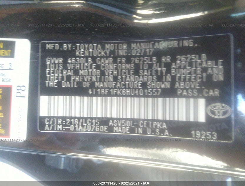 4T1BF1FK6HU401557