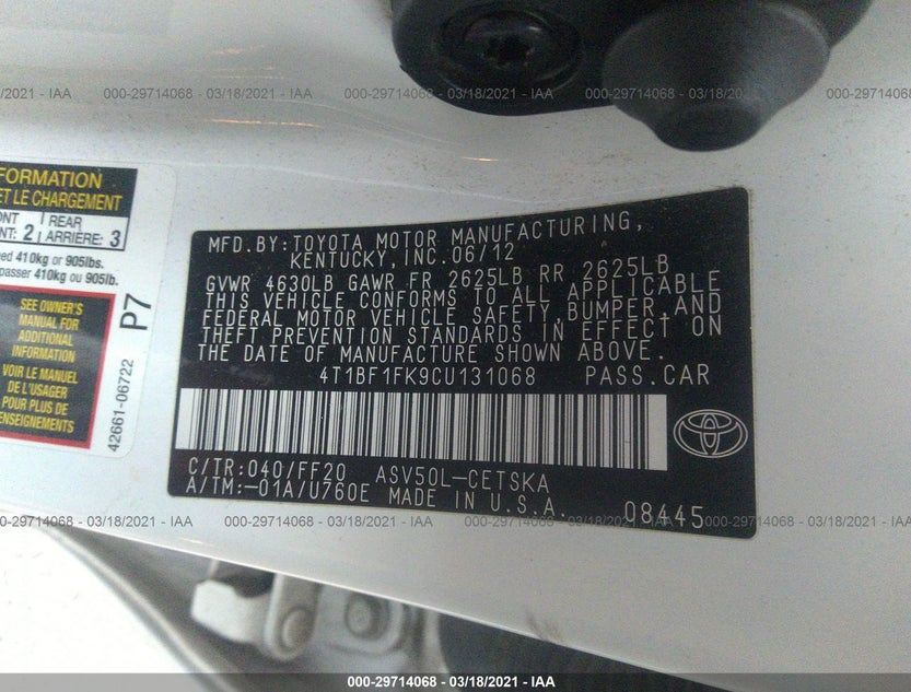 4T1BF1FK9CU131068