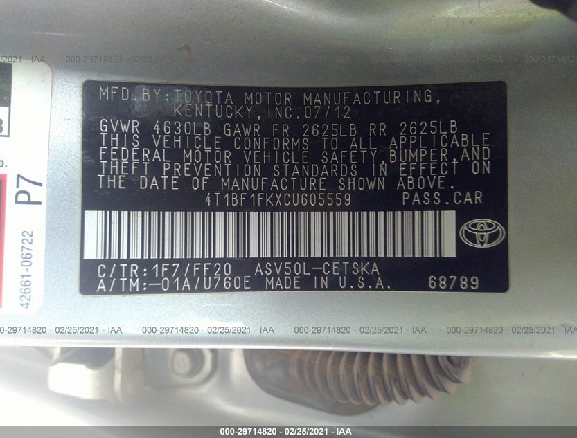 4T1BF1FKXCU605559