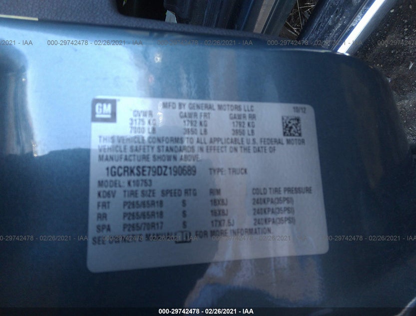 1GCRKSE79DZ190689