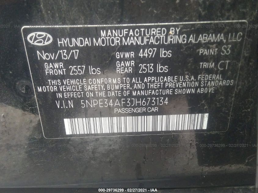 5NPE34AF3JH673134 2018 Hyundai Sonata Sport