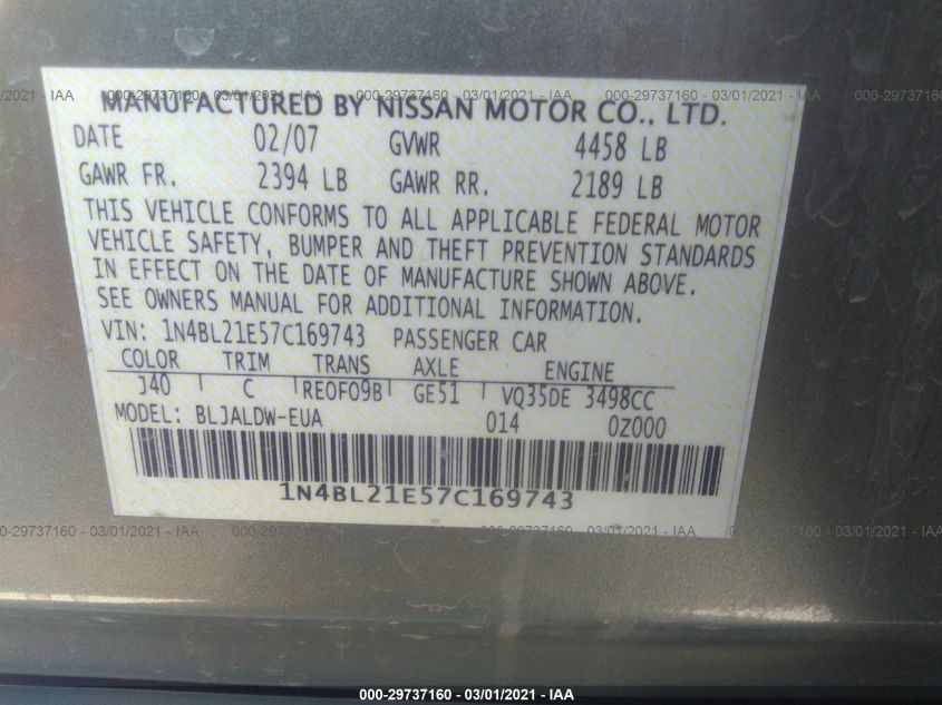 1N4BL21E57C169743 2007 Nissan Altima 3.5 Se