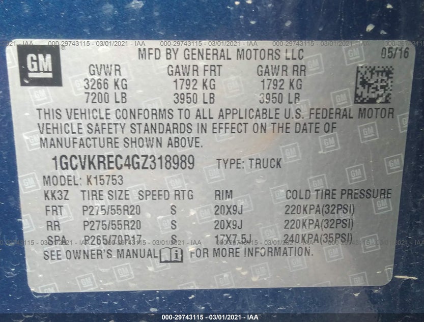 1GCVKREC4GZ318989