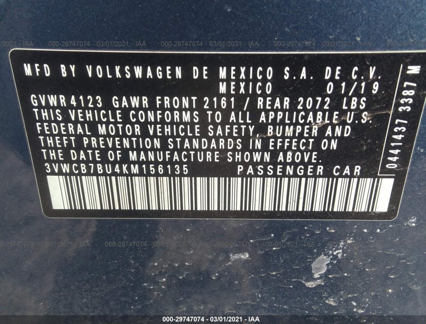 3VWCB7BU4KM156135