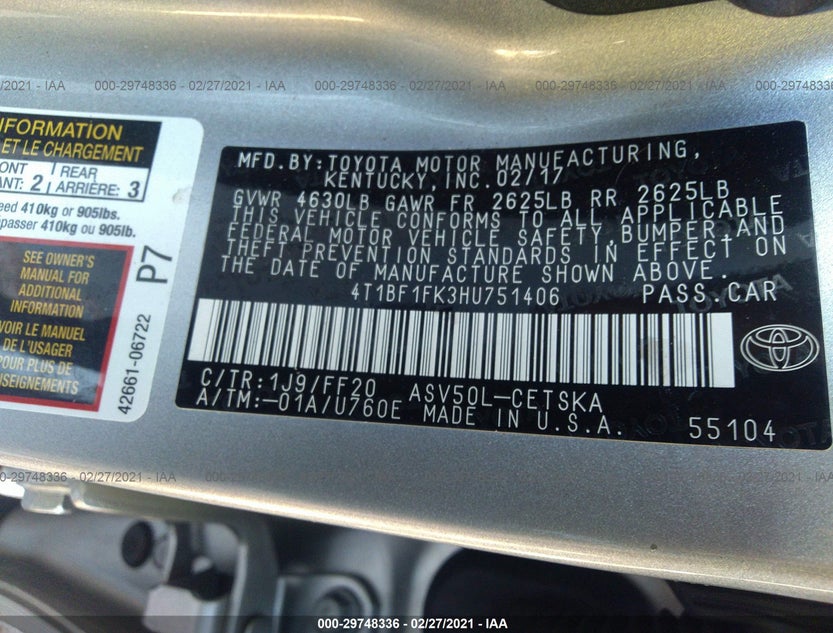4T1BF1FK3HU751406