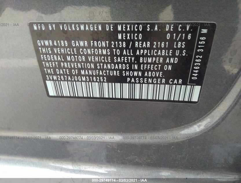 3VW267AJ0GM316252