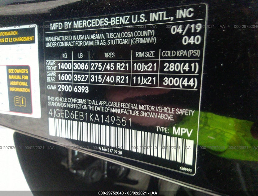 4JGED6EB1KA149551