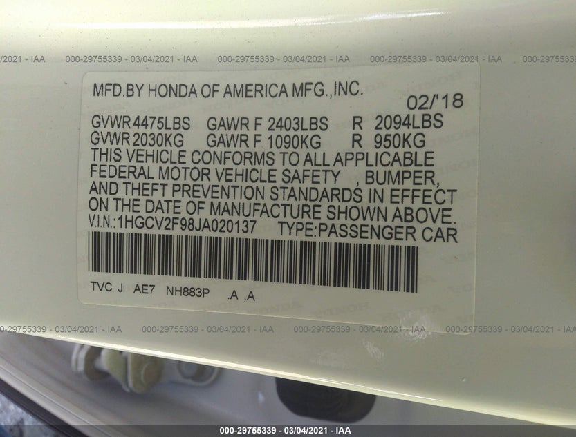 1HGCV2F98JA020137