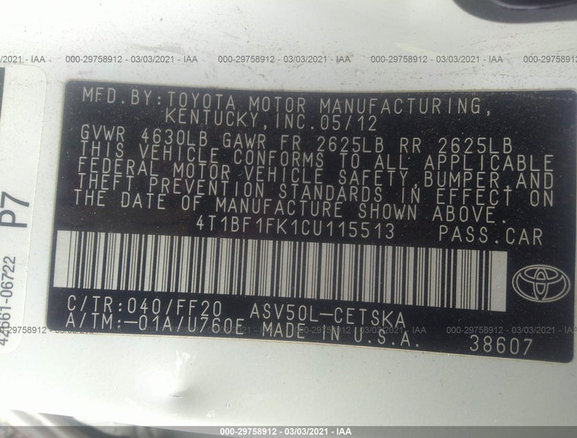 4T1BF1FK1CU115513