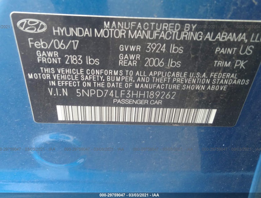 5NPD74LF3HH189262