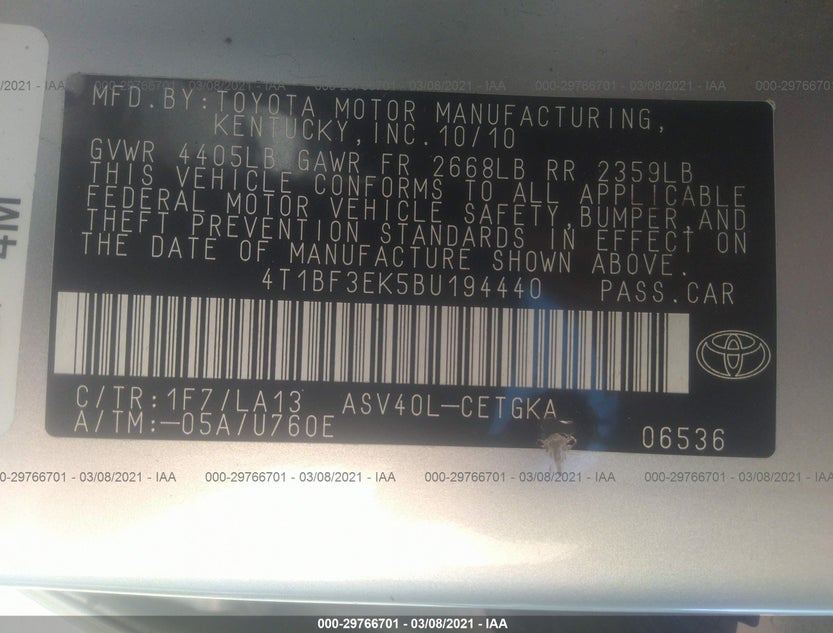 4T1BF3EK5BU194440