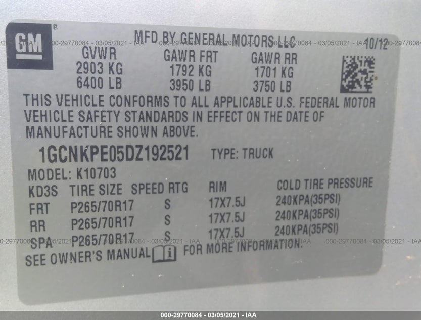 1GCNKPE05DZ192521