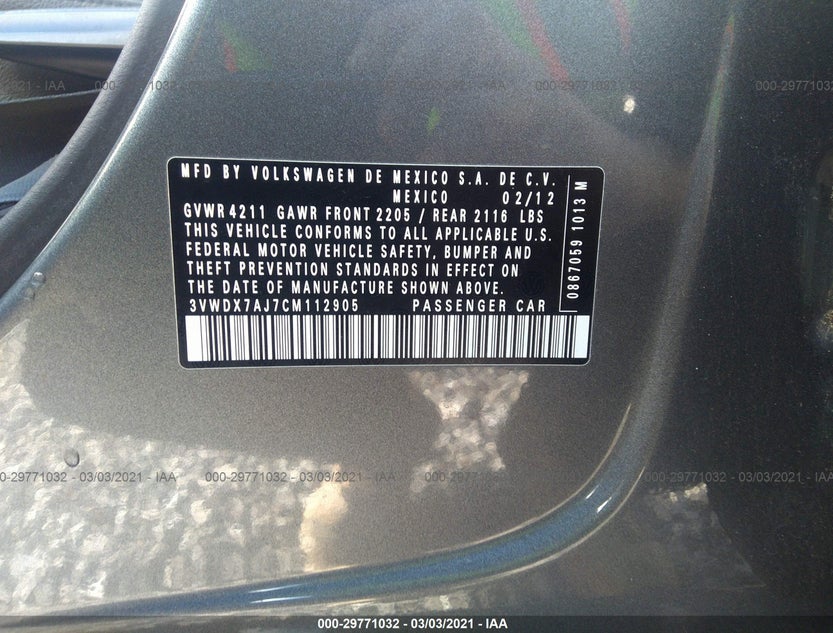 3VWDX7AJ7CM112905