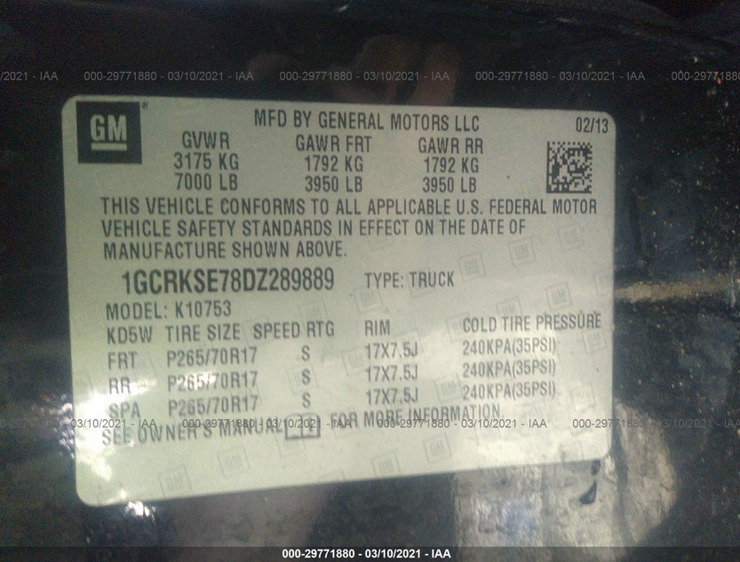 1GCRKSE78DZ289889