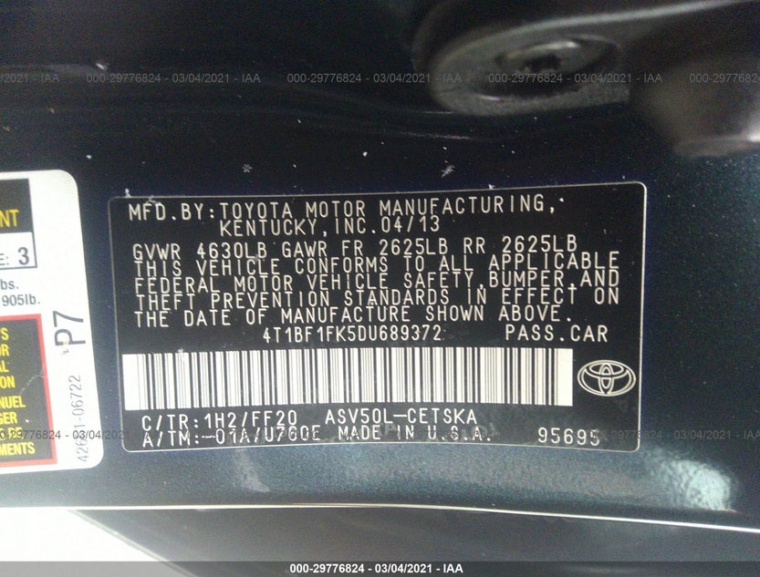4T1BF1FK5DU689372
