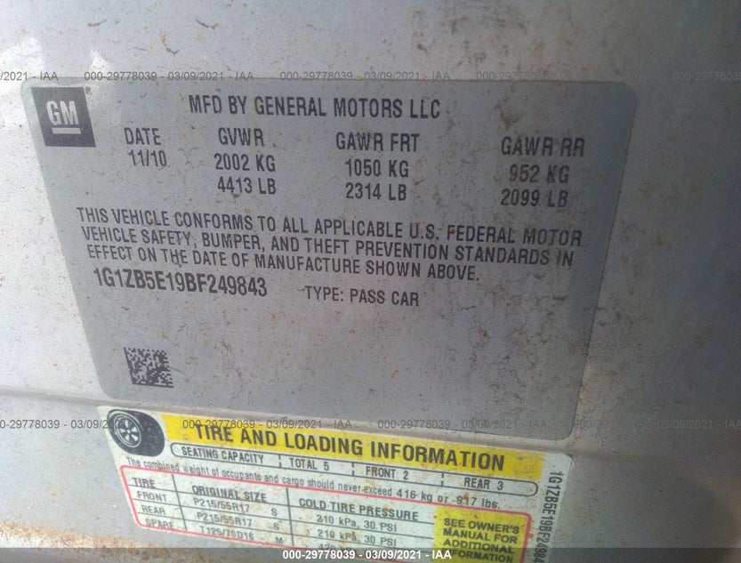 1G1ZB5E19BF249843
