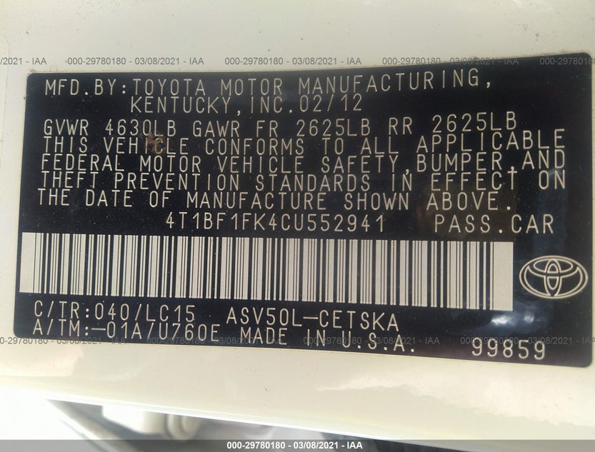 4T1BF1FK4CU552941