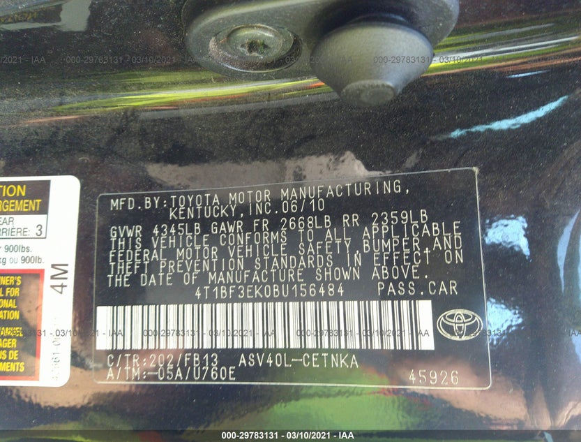 4T1BF3EK0BU156484