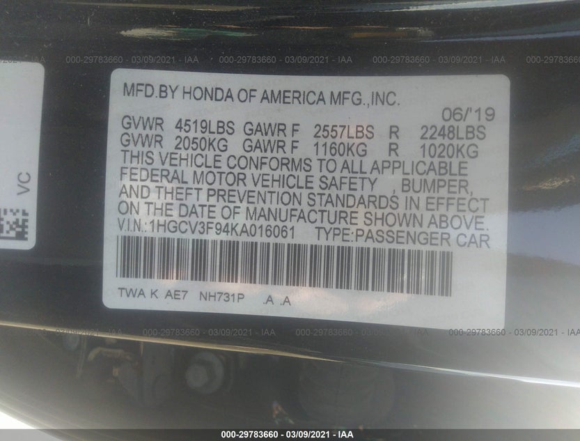 1HGCV3F94KA016061