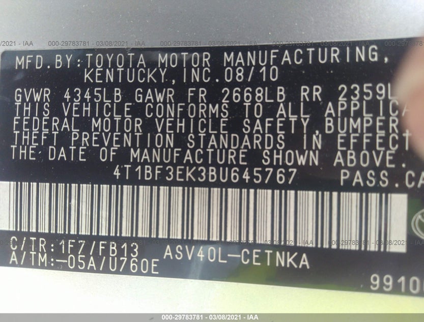 4T1BF3EK3BU645767