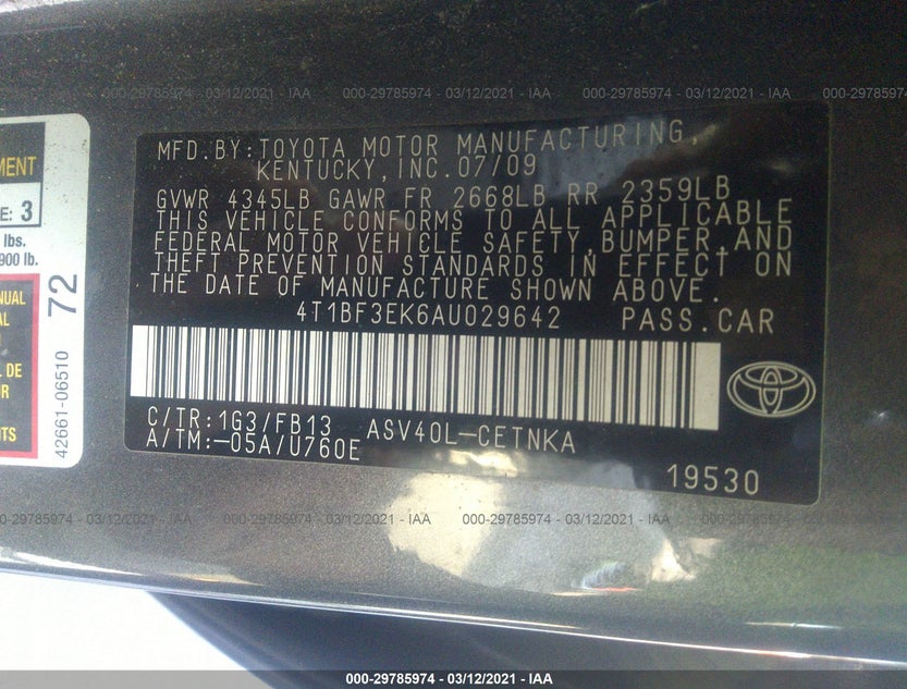 4T1BF3EK6AU029642