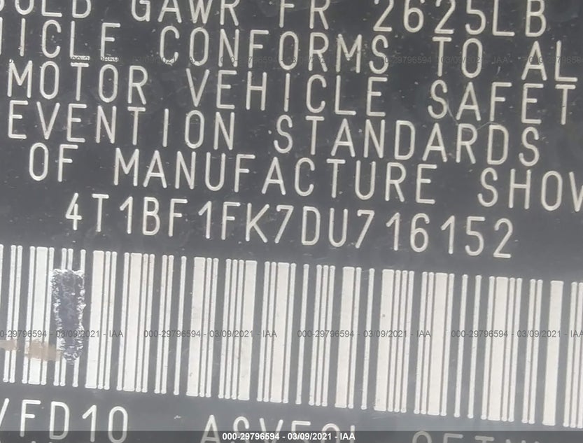 4T1BF1FK7DU716152
