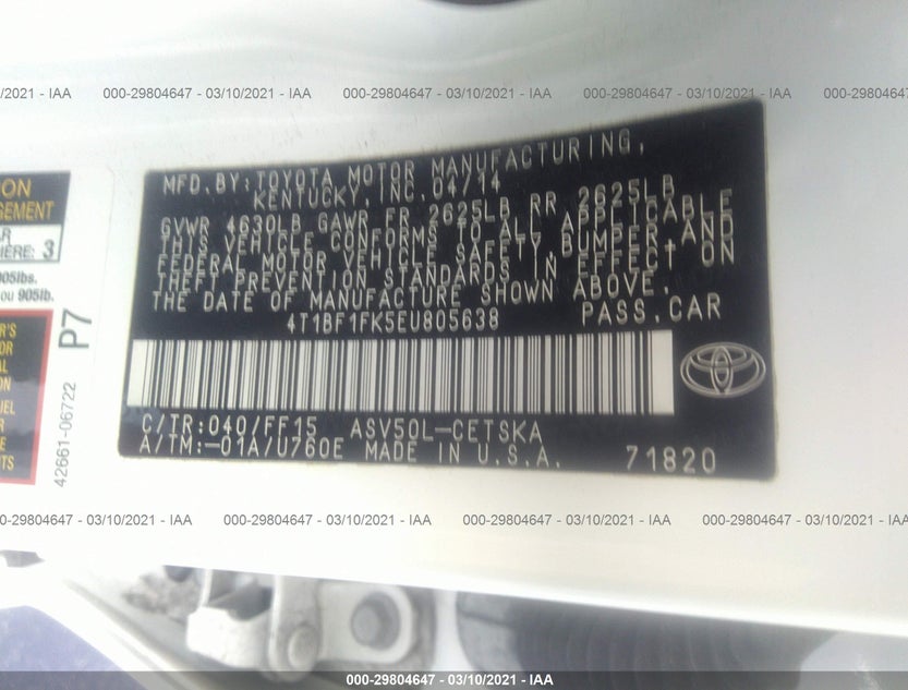 4T1BF1FK5EU805638