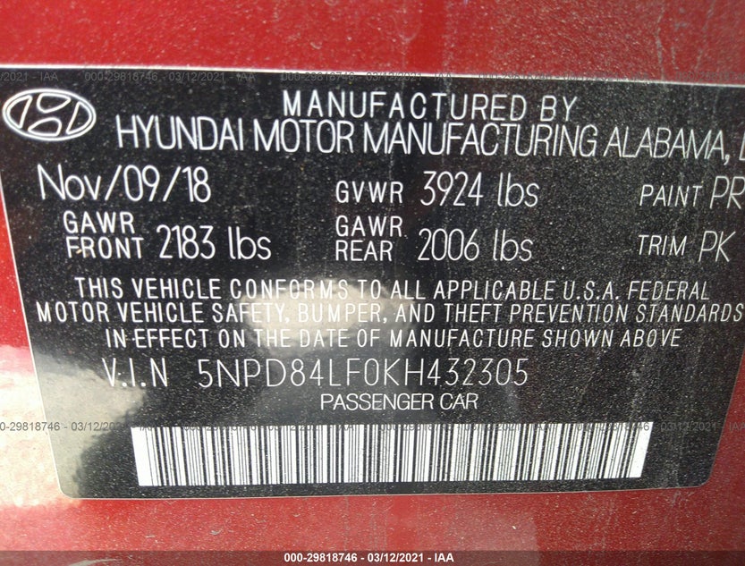 5NPD84LF0KH432305