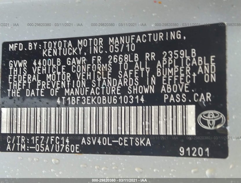 4T1BF3EK0BU610314