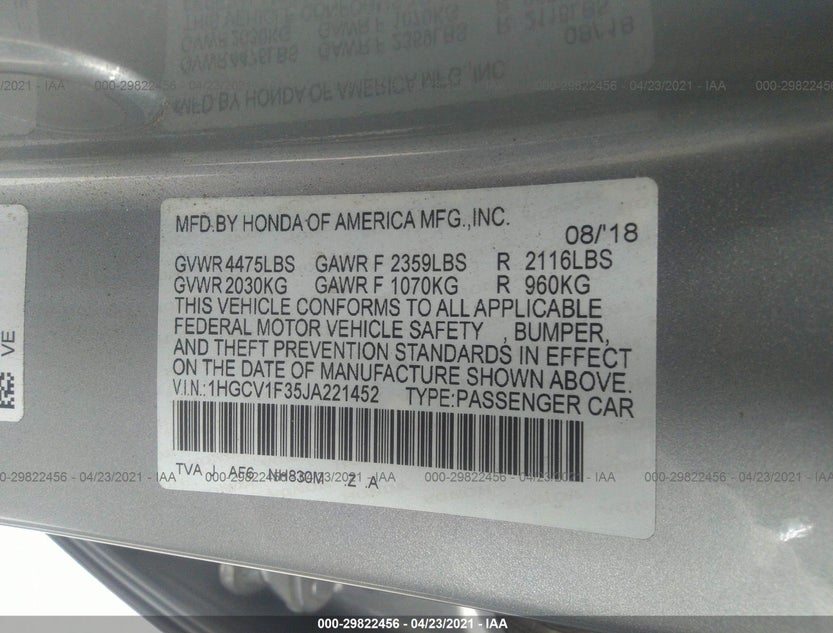 1HGCV1F35JA221452