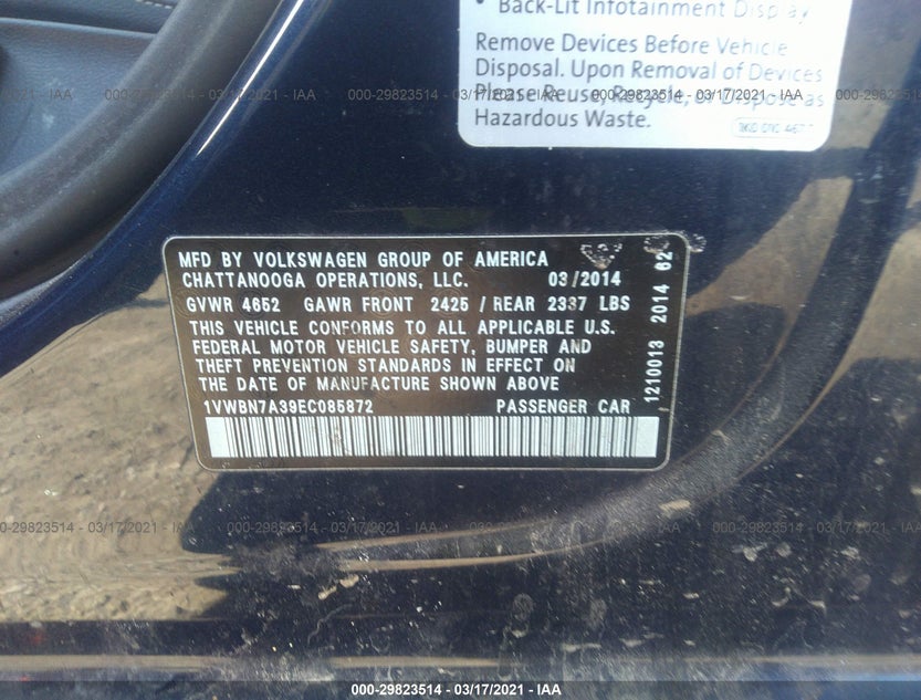 1VWBN7A39EC085872